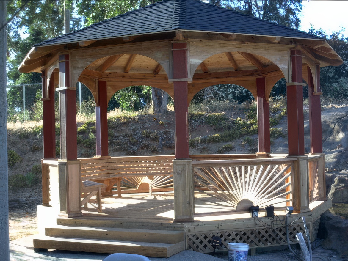 Natural Wood Color Gazebo with Sun Rails
