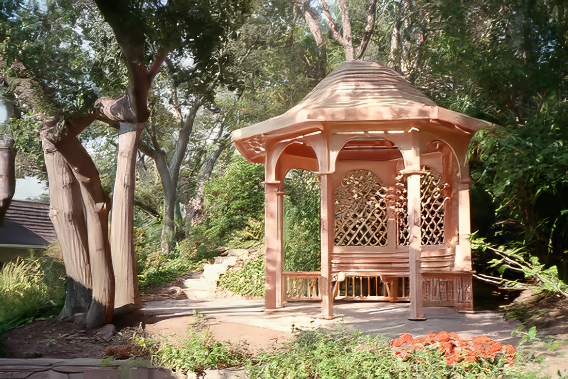 Natural Wood Gazebo with Benches
